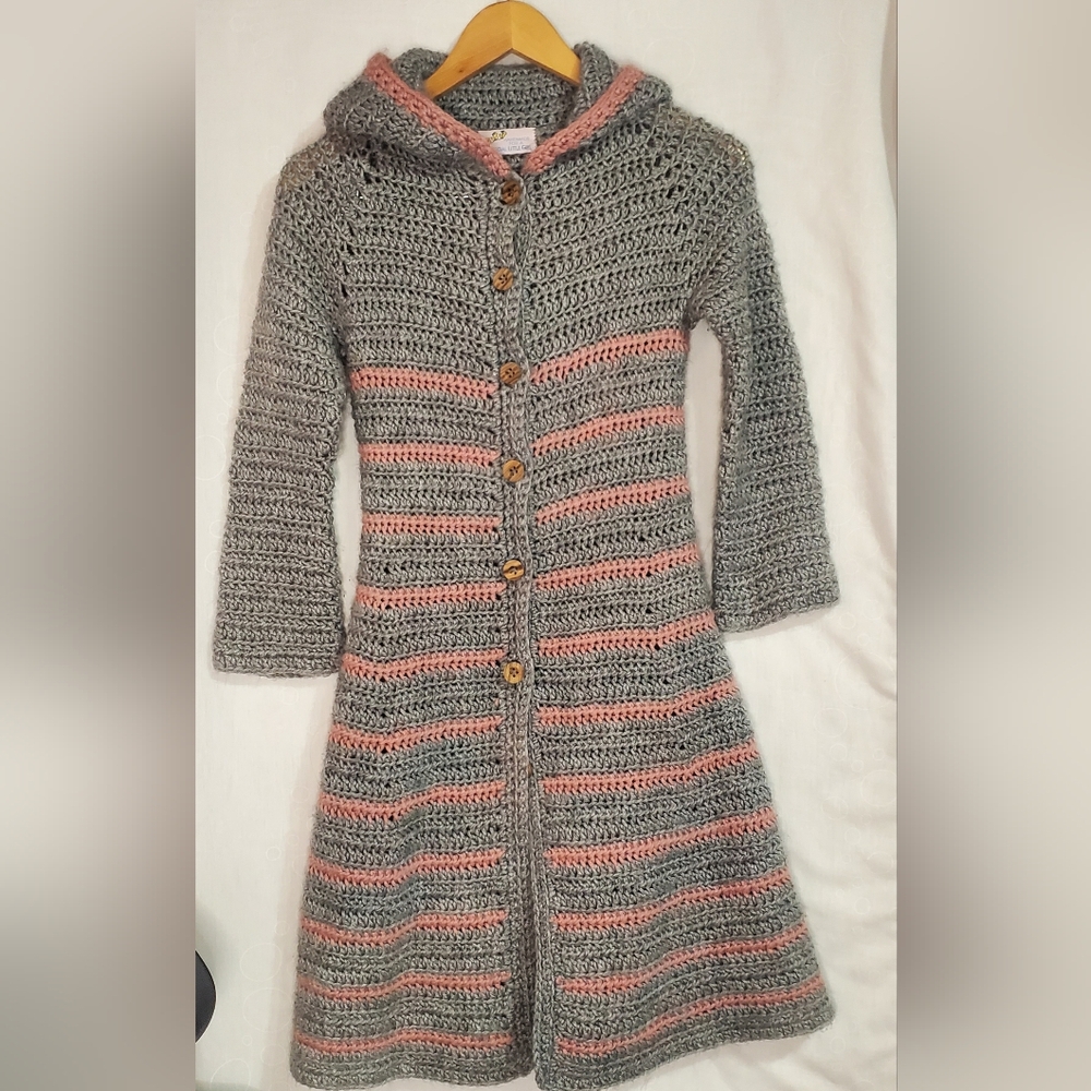 Hand knit hooded coat girl